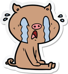 sticker of a crying pig cartoon