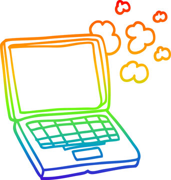 rainbow gradient line drawing of a cartoon laptop computer