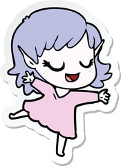 sticker of a happy cartoon elf girl