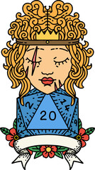 Retro Tattoo Style human barbarian with natural twenty dice roll