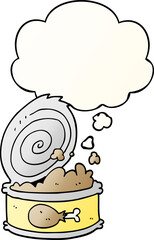 cartoon canned food with thought bubble in smooth gradient style