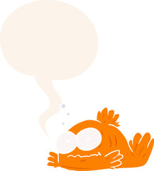 funny cartoon goldfish with speech bubble in retro style