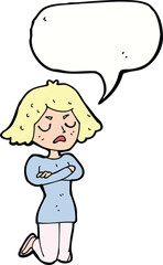 cartoon annoyed woman with speech bubble