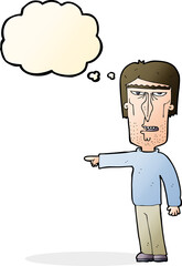 cartoon pointing man with thought bubble