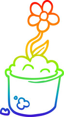 rainbow gradient line drawing of a cartoon flower pot