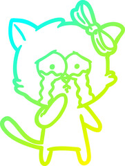 cold gradient line drawing of a cartoon cat