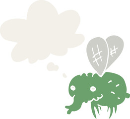 cartoon fly with thought bubble in retro style