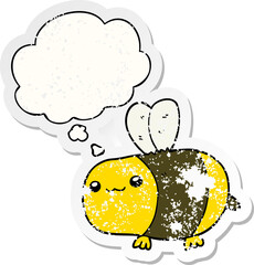 cartoon bee with thought bubble as a distressed worn sticker