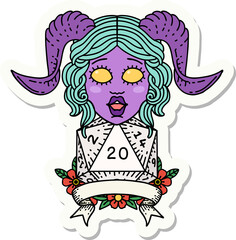sticker of a tiefling with natural 20 D20 roll