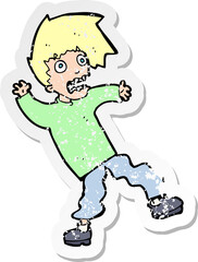 retro distressed sticker of a cartoon terrified man