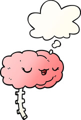 happy cartoon brain with thought bubble in smooth gradient style