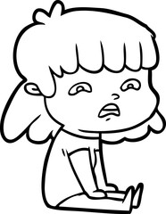 cartoon worried woman