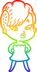 rainbow gradient line drawing of a cartoon surprised girl