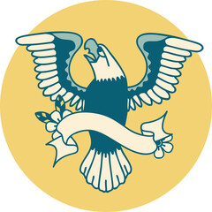tattoo style icon with banner of an american eagle