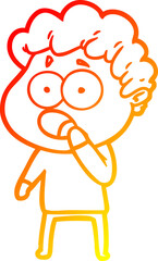 warm gradient line drawing of a cartoon man gasping in surprise