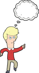 cartoon man pointing with thought bubble