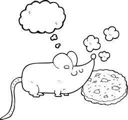 cute freehand drawn thought bubble cartoon mouse and cookie