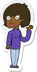 sticker of a cartoon waving woman