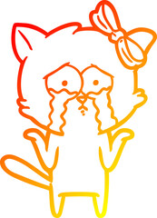 warm gradient line drawing of a cartoon cat