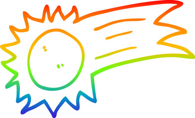 rainbow gradient line drawing of a cartoon flying sun