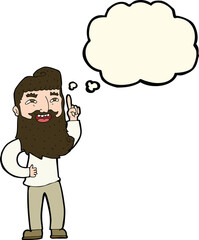 cartoon happy bearded man with idea with thought bubble