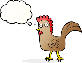 cartoon chicken with thought bubble