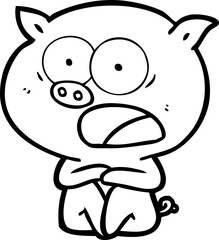 shocked cartoon pig sitting down