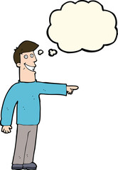 cartoon pointing man with thought bubble