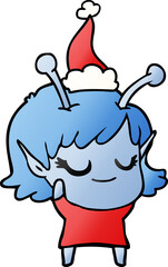 smiling alien girl hand drawn gradient cartoon of a wearing santa hat