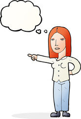 cartoon woman pointing with thought bubble