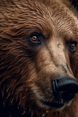 Close up of a brown bear with wet and dripping fur - ai generative