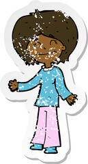 retro distressed sticker of a cartoon happy woman