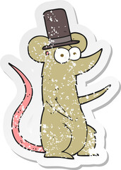 retro distressed sticker of a cartoon mouse wearing top hat