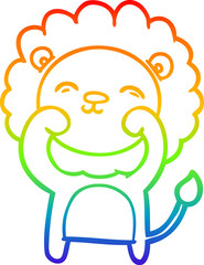 rainbow gradient line drawing of a cartoon lion