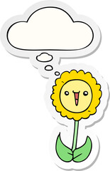 cartoon flower with thought bubble as a printed sticker