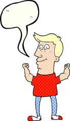 freehand drawn comic book speech bubble cartoon celebrating man