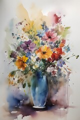 Watercolor bouquets. Flowers illustration. Perfectly for stickers, poster, greeting design.