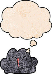 cute cartoon cloud with thought bubble in grunge texture style