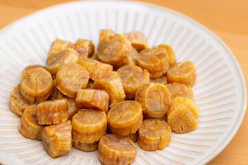 Stack of the dried scallop