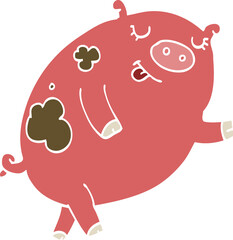 flat color style cartoon dancing pig