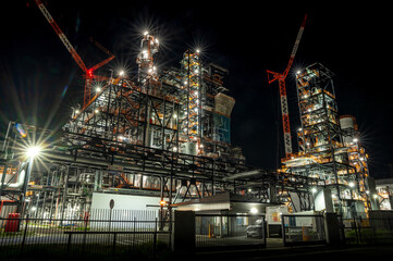 福島県いわき市　勿来IGCCパワーの夜景と車の軌跡