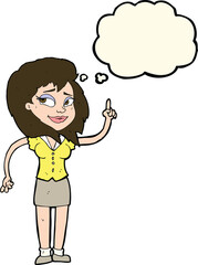cartoon pretty woman with idea with thought bubble