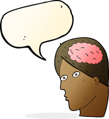 cartoon head with brain symbol with speech bubble