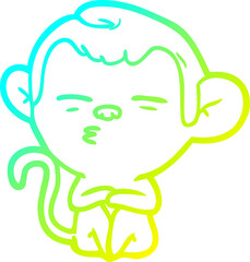 cold gradient line drawing of a cartoon suspicious monkey