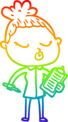 rainbow gradient line drawing of a cartoon calm woman