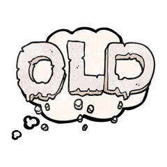 freehand drawn thought bubble textured cartoon word old