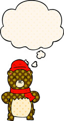 cute cartoon bear with thought bubble in comic book style