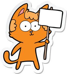 sticker of a happy cartoon cat with sign