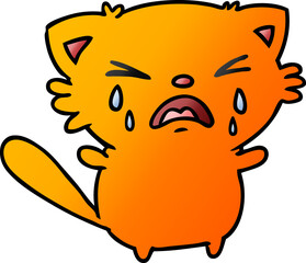 freehand drawn gradient cartoon of cute kawaii crying cat