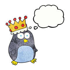 freehand drawn thought bubble textured cartoon emperor penguin
